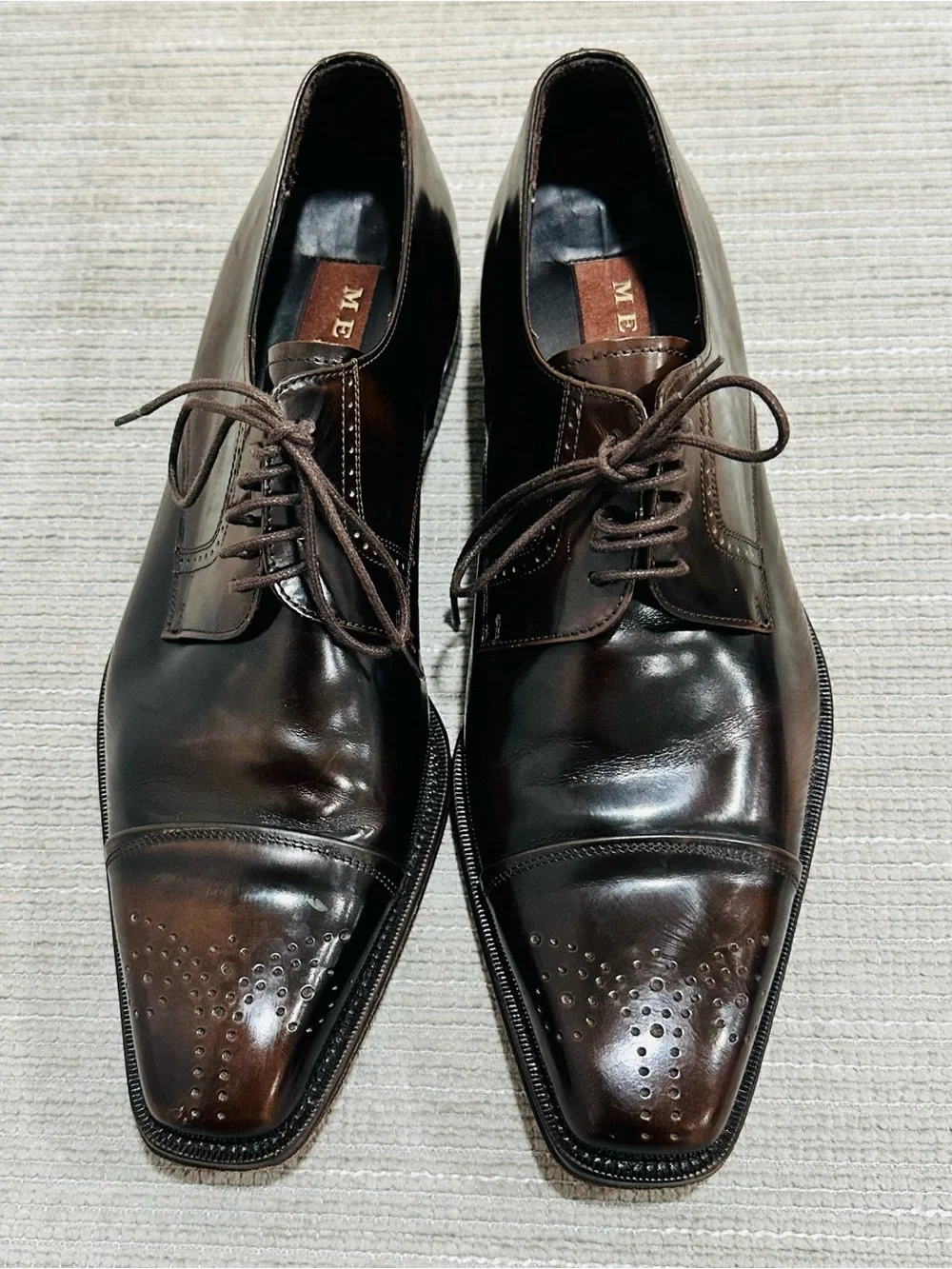 Mezlan Men’s Size 7,5 French Toe Classic Brown Leather Oxford Dress Shoes